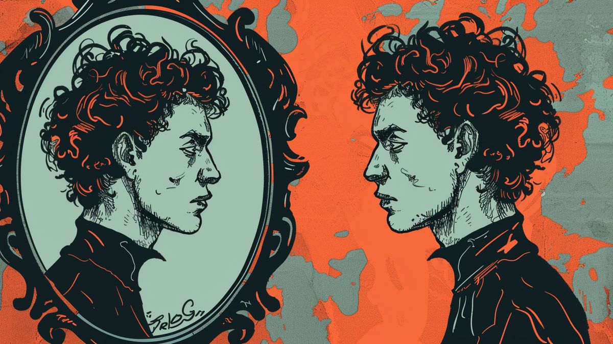 Illustration des Unterschieds zwischen Narzisst und Egoist, dargestellt durch zwei charakteristische Figuren in einer Interaktionsszene