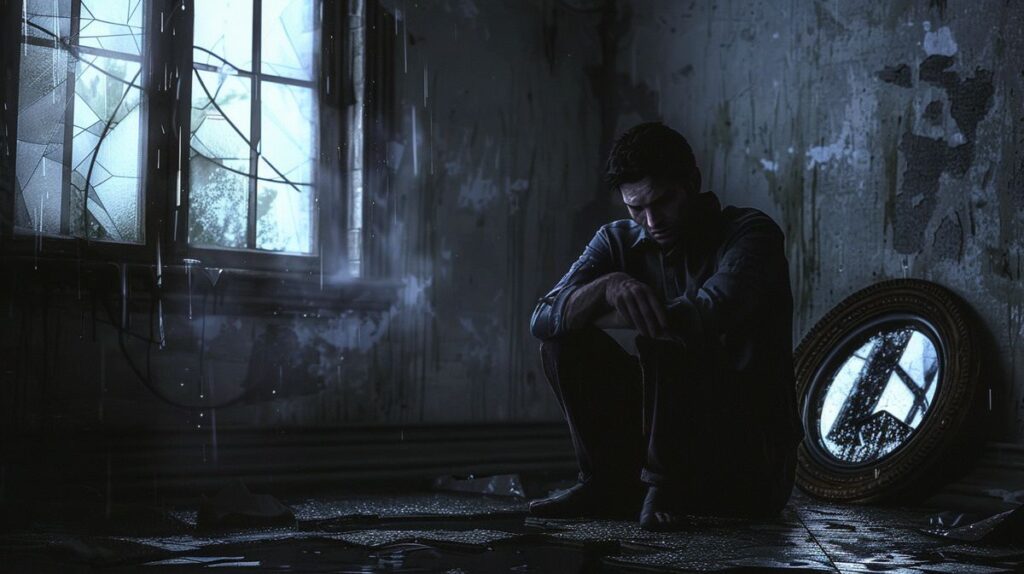 Narzisst weint nach Trennung, emotionales Bild eines traurigen Mannes