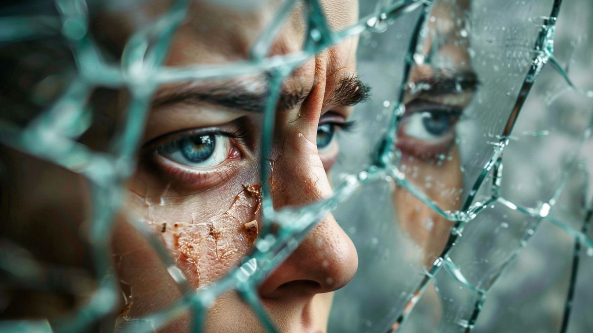 Frau sitzt verzweifelt auf dem Boden, zeigt Symptome einer narzisstischen Krise, emotionale Erschöpfung und Traurigkeit